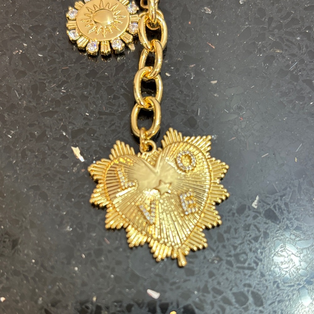 Gold Tone Sunflower and Heart Drop Pendant Necklace - Women Jewelry - Picture 3 of 7